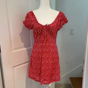 Red Floral Cottage Core Summer Dress